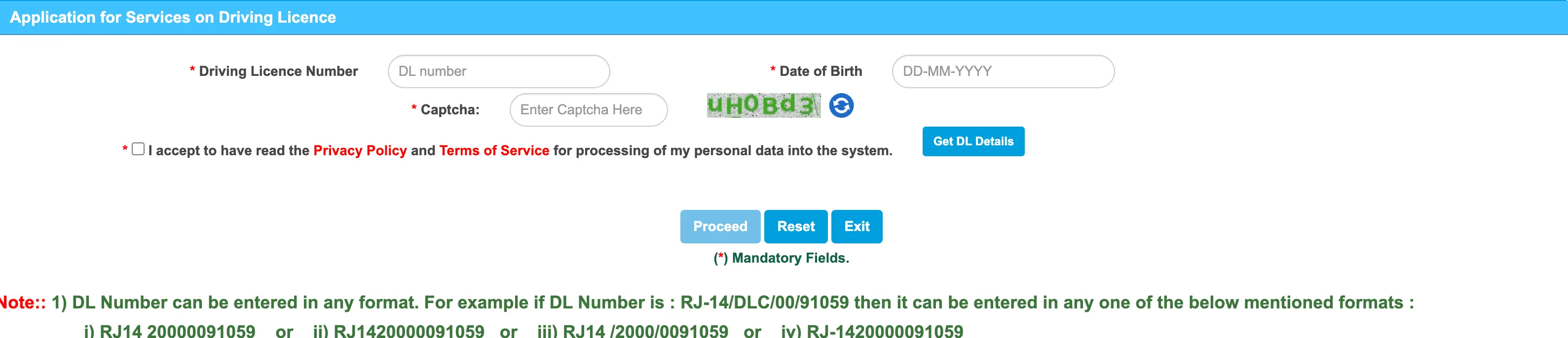 Application for Services on Driving Licence Portal