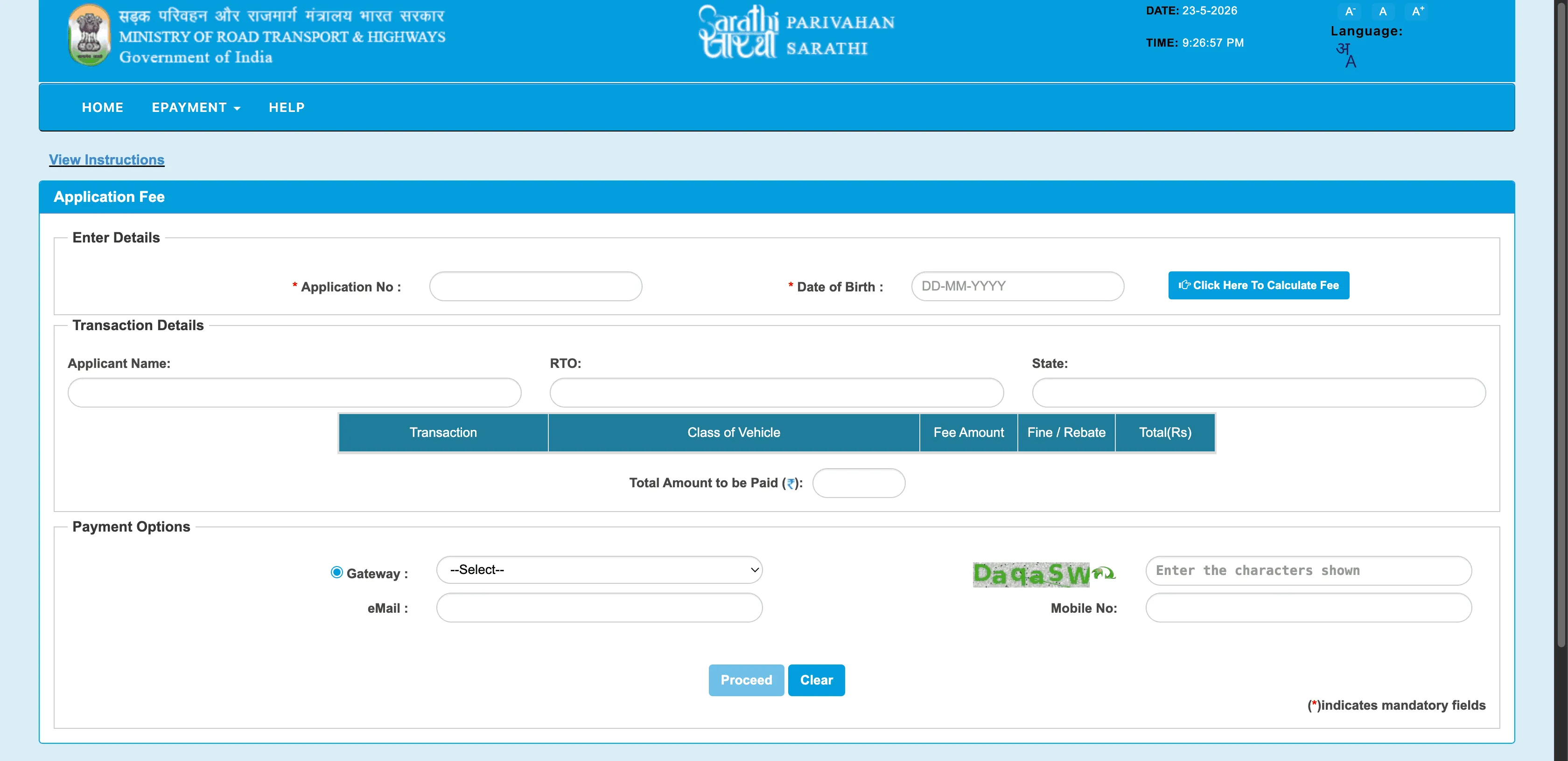 RTO Fees for Driving Licence and Vehicle Related Services